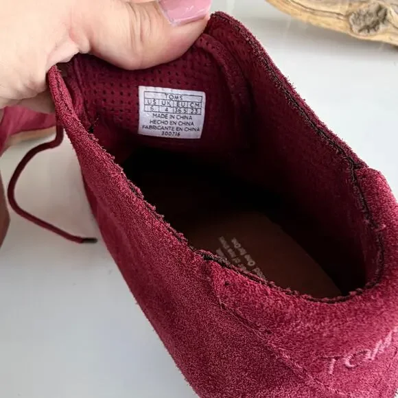 TOMS Lunata Oxblood Suede Booties Block Heel Lace Up Ankle Boots Size 6 - Picture 4 of 9
